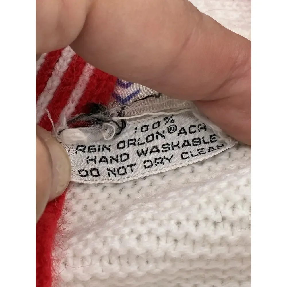 Vintage Penney’s Toddler Cardigan Size 3 White Red Stripe Orlon Acrylic